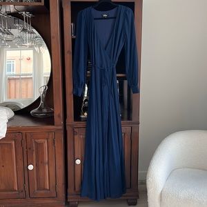 Floor length blue chiffon dress